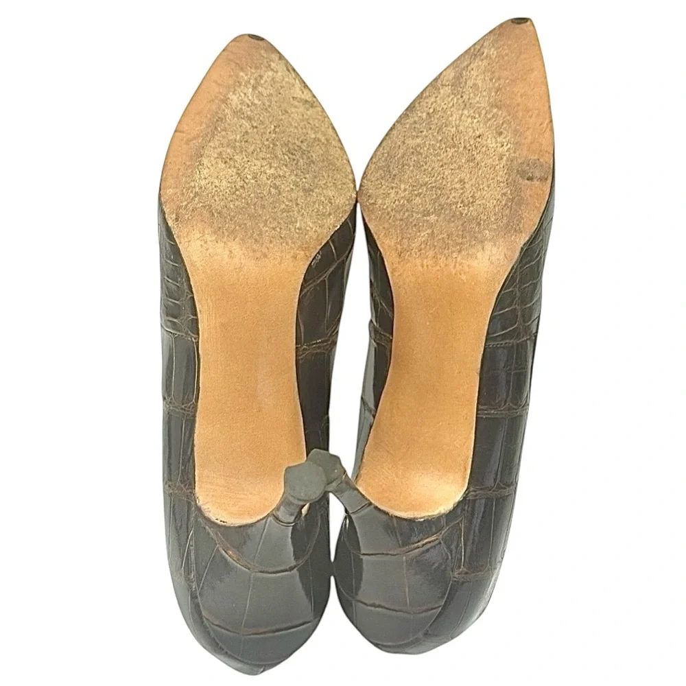 Eduardo Capalino Vintage Alligator Leather Pumps Brown Heels Womens 8.5 AAA